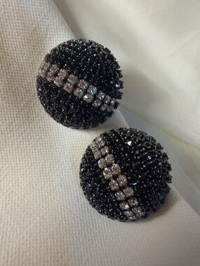 Roxanne Assoulin Black and Clear Crystal Round Clip-On Earrings